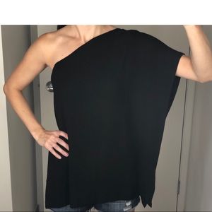 One shoulder black top